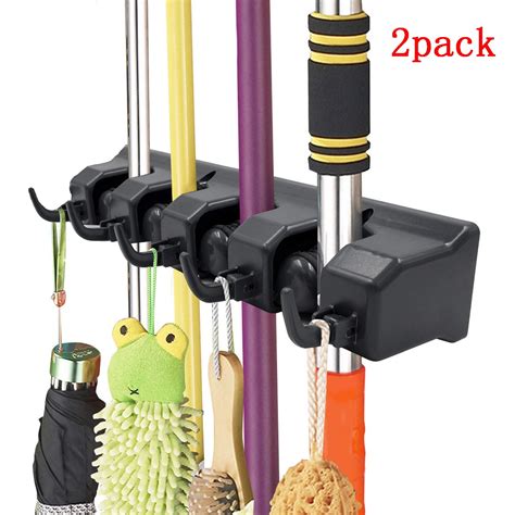 2Pack Mop and Broom Holder Wall Mounted Hanger Organizer Kitchen Rack Tool Rack with 4 Slots and ...