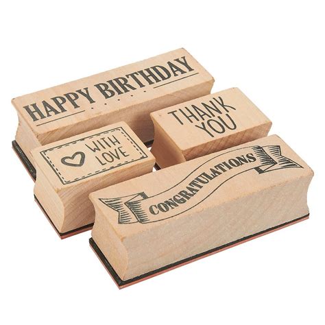 4-Piece Card Making Stamps Set - Wood Mounted Rubber Stamps for Card Making, DIY Crafts ...