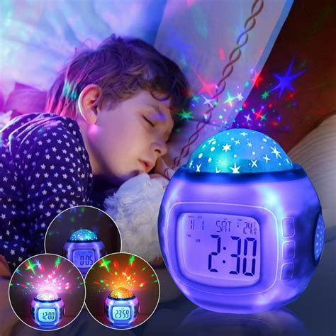 EEEkit Starry Sky Alarm Clock, Kids Sleep Clock Night Light Star Projection Clock, Music Digital ...