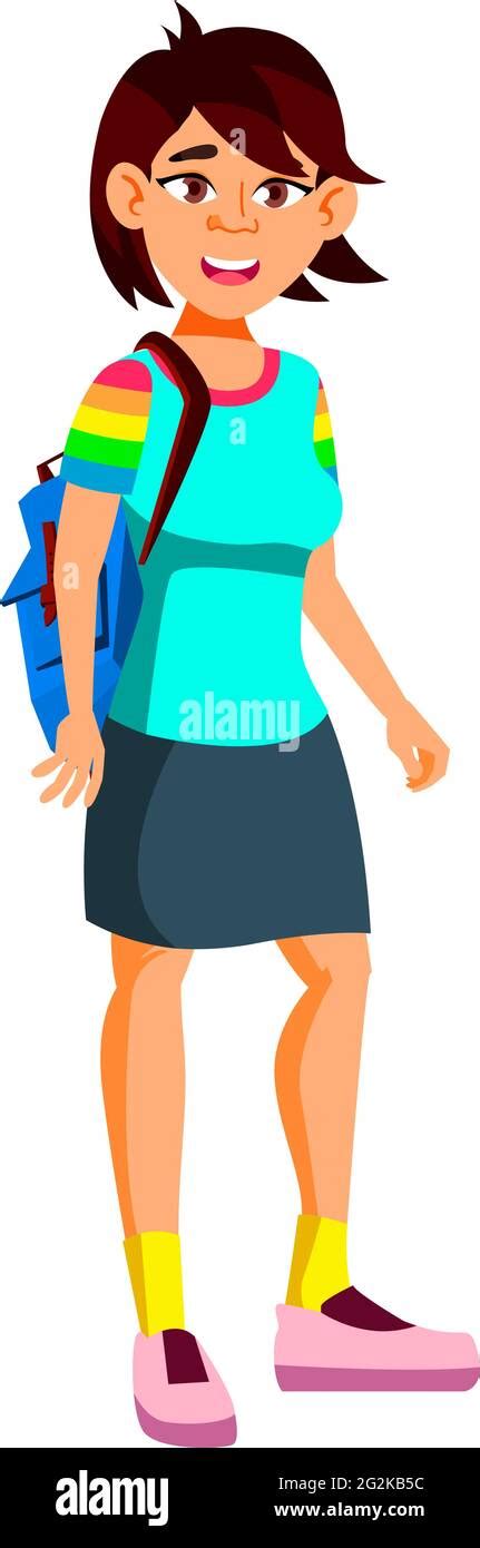 stylish asian girl walking with friend in academy cartoon vector Stock Vector Image & Art - Alamy