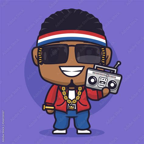 hip hop rapper cartoon character. cute logo mascot illustration Stock Vector | Adobe Stock