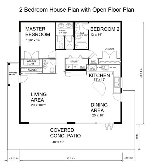 2 Bedroom House Plans Open Floor Plan With Garage | Floor Roma