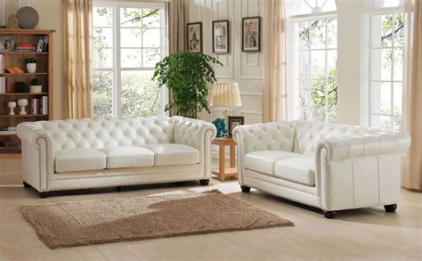 Monaco Pearl White Leather Living Room Set from Amax Leather | Coleman Furniture