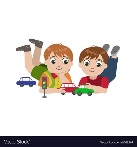 Boys playing with toy cars Royalty Free Vector Image