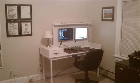 Custom folding desk with hidden monitors | Smart home design, Home office design, Hidden desk