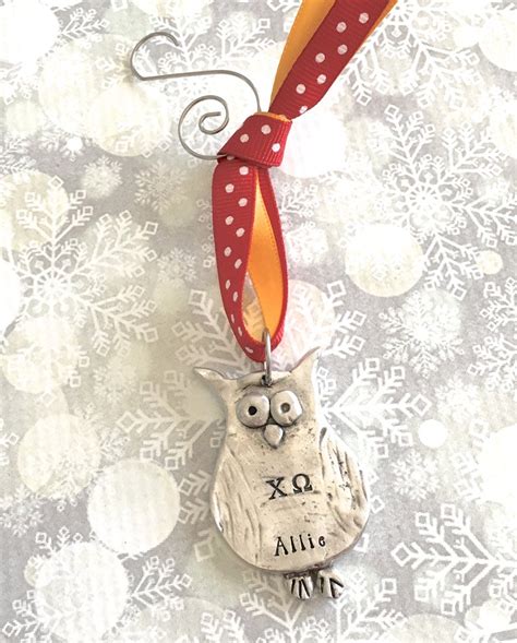 Chi Omega Ornament Pewter Owl Ornament Chi Omega Initiation | Etsy