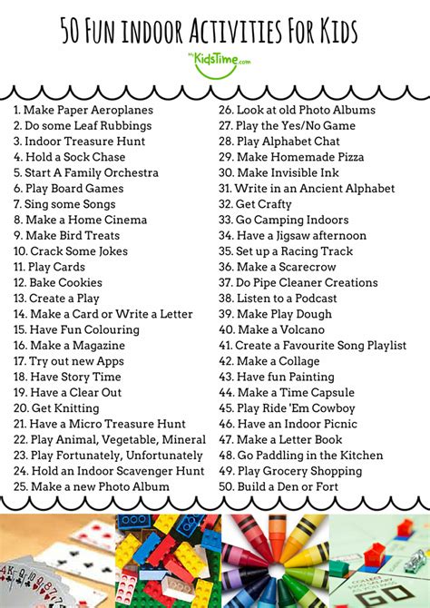 50 Fun Indoor Activities For Kids Checklist