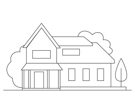 Easy Simple house Coloring page. modern House line art design. line art 6309115 Vector Art at ...