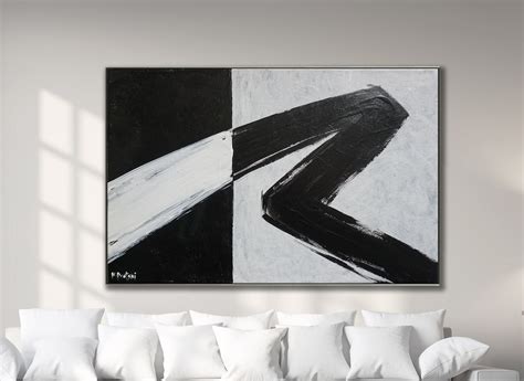 Minimalist Abstract Painting Black White Abstract Large Canvas Art Oversized Painting Gray ...