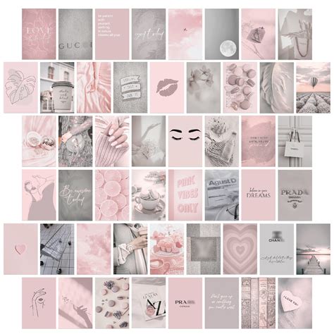 Buy Pink Grey Aesthetic Photo Wall Collage Kit, 50 Set 4x6 Inch Aesthetic Pictures, Girly ...