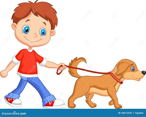 Cute Cartoon Boy Walking With Dog Illustration 34612526 - Megapixl