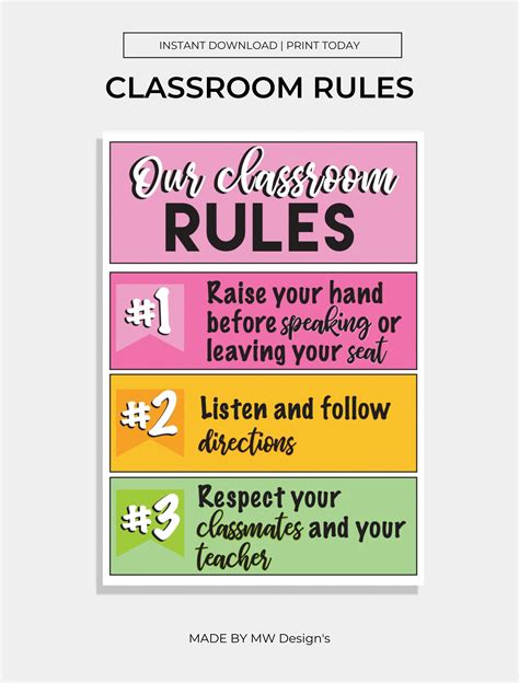 Classroom Rules Poster, Class Rules Poster, Printable, Classroom Rules, Instant Download ...