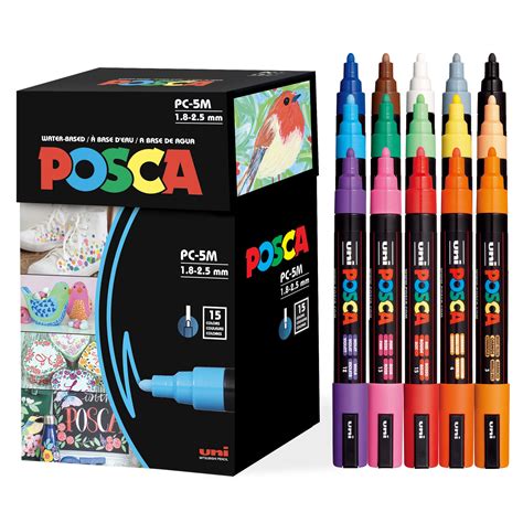 Buy 15 Posca Paint Markers, 5M Medium Posca Markers Set with Reversible Tips of Acrylic Paint ...