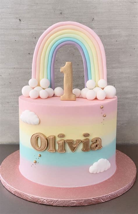 Cute Rainbow Cake Ideas For You Colourful Dessert : Pastel Rainbow 1st Birthday Cake