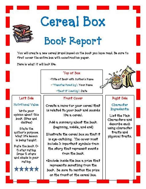 Cereal Box Book Report Template Book Report Rubric, Book Report Projects, Book Report Templates ...