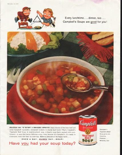 1958 Campbell's Soup Vintage Ad "Every lunchtime"