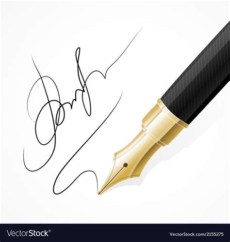 Close up of a fountain pens and signature Vector Image