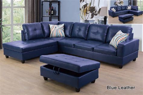 Ainehome Furniture Sectional Sofa, Modern Blue Leather Sofa Sets - Walmart.com