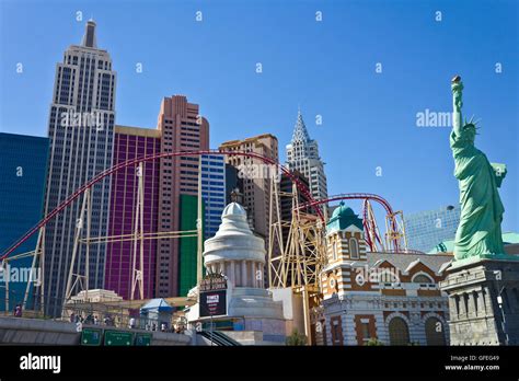 Las Vegas - Circa July 2016: Roller Coaster and Facade of the New York-New York Hotel and Casino ...