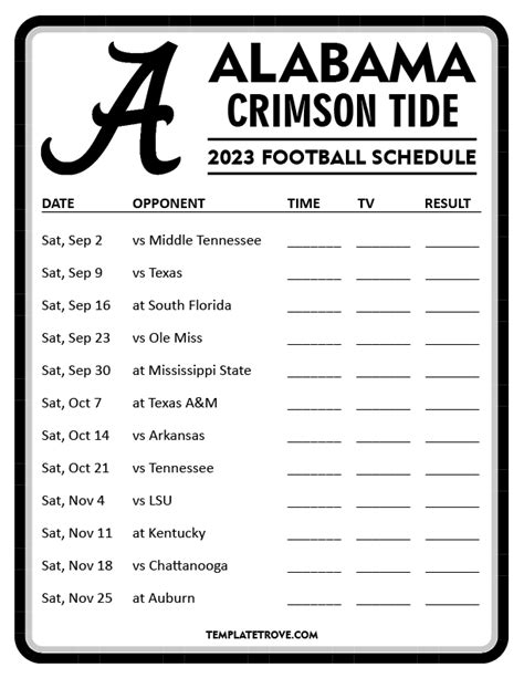 Printable 2023 Alabama Crimson Tide Football Schedule