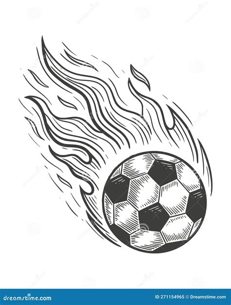 Soccer Ball Fire. Engraving Drawing Vector Illustration Stock Vector - Illustration of ball ...