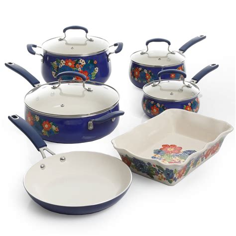 The Pioneer Woman Dazzling Dahlias Ceramic Nonstick 10-Piece Cookware Set - Walmart.com ...