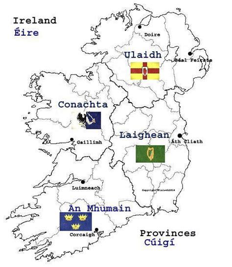 Map of Ireland provinces with flags