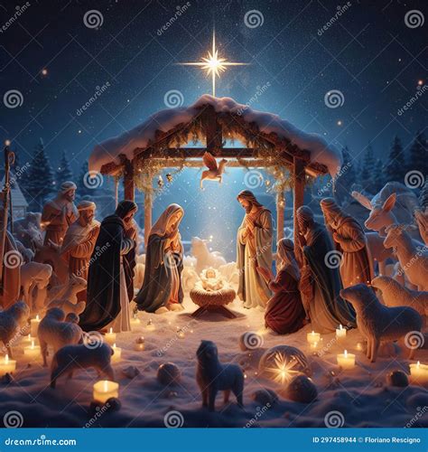 Christmas Nativity Scene in 3D Stock Illustration - Illustration of background, christian: 297458944