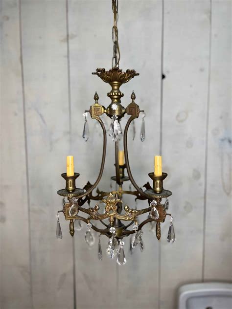 Antique Brass & Crystal Chandelier - Historic House Salvage