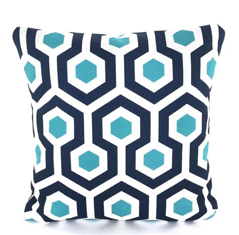 OUTDOOR Aqua Navy Blue Pillow Covers, Decorative Throw Pillows, Cushions, Navy Aqua White ...