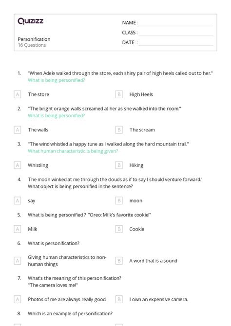 50+ Personification worksheets on Quizizz | Free & Printable