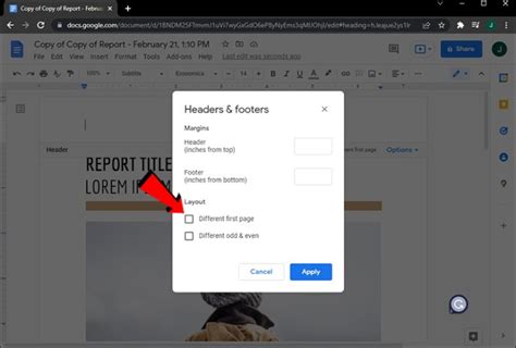 How to Create Different Headers for Different Pages in Google Docs