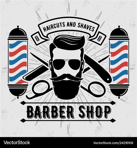 Barbershop logo with barber pole in vintage style Vector Image