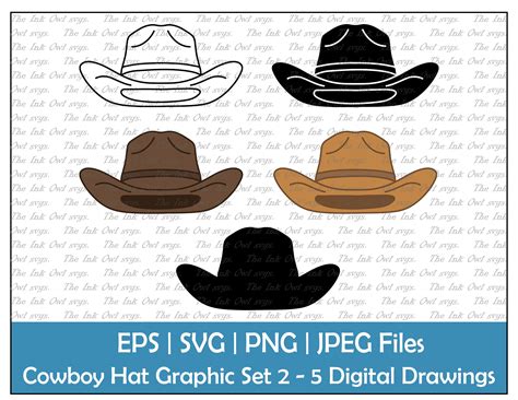 Cowboy Hat Front View Vector Clipart Set / Outline & Stamp | Etsy