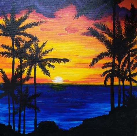 Beautiful sunset | Beach sunset painting, Hawaii canvas art, Sunset canvas painting