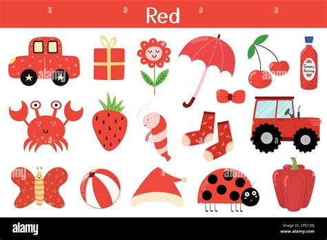 Red color objects set. Learning colors for kids. Cute elements collection Stock Vector Image ...