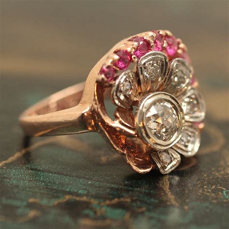 Circa 1940 Rose Gold, Diamond & Ruby Ring – Pippin Vintage Jewelry