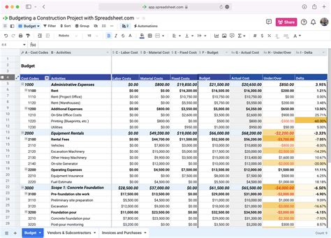 How to Create a Construction Budget with Spreadsheet.com