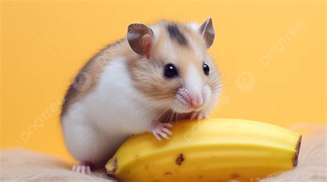 Hamster Standing On A Yellow Background Eating Banana, Hamster Banana Picture Background Image ...