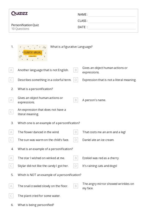 50+ Personification worksheets for 4th Class on Quizizz | Free & Printable