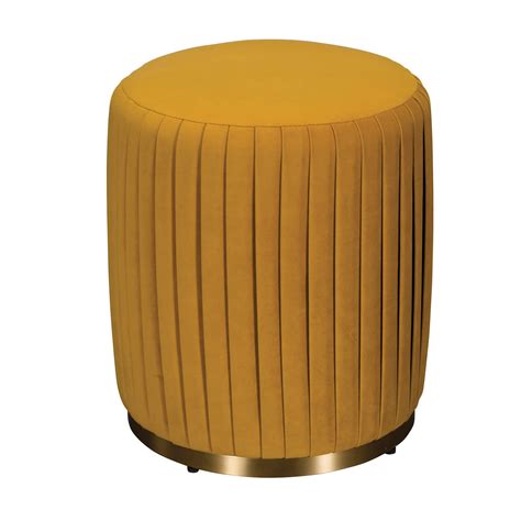 Pleated Turmeric Velvet Ottoman Stool