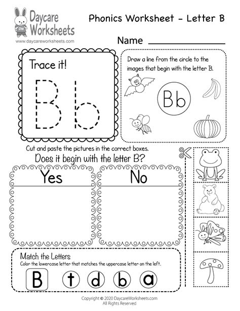 Free Printable Letter B Beginning Sounds Phonics Worksheet for Preschool