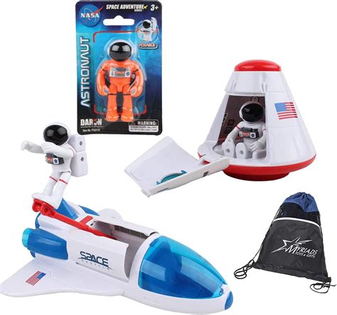 Daron NASA Space Adventure Toy Set: Space Shuttle, Space Capsule, 3 Astronauts, and Myriads Bag ...