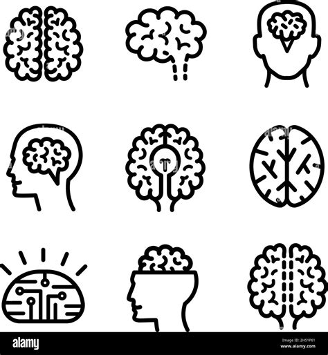 Neurology brain icon vector set. Outline set of brain vector icons for web design isolated on ...