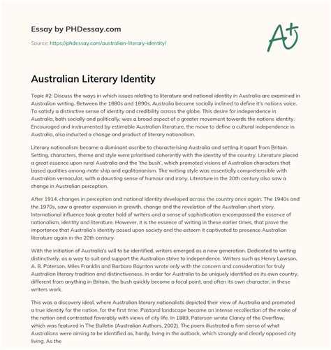 Australian Literary Identity Essay Example - PHDessay.com