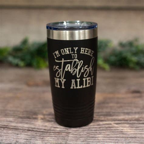 I’m Only Here To Establish My Alibi – Engraved Stainless Steel Tumbler, Funny Gift For Him ...