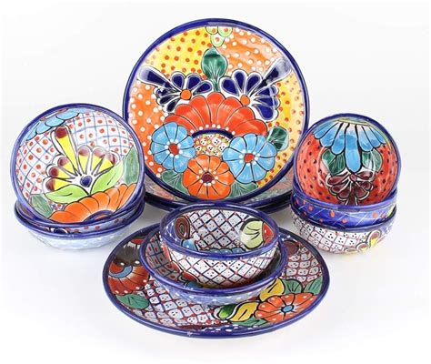 Amazon.com: Talavera Dinnerware Set 12 piece, Mexican Dinnerware, Mexican Dishware, Mexican ...