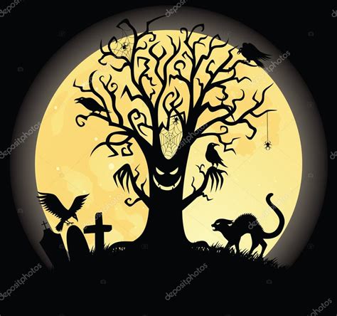 Silhouette of a scary tee. Full moon on the background. Stock Vector Image by ©oksanello #18955757