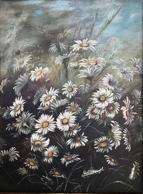 Antique floral original oil painting daisies circa late 1800s | Etsy