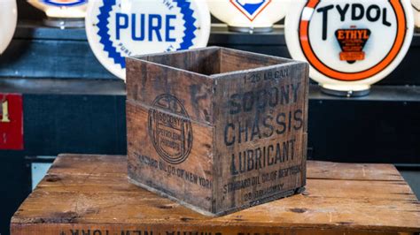 Socony Chassis Lubricant Wood Grease Can Crate at The World’s Largest Road Art Auction 2023 as ...